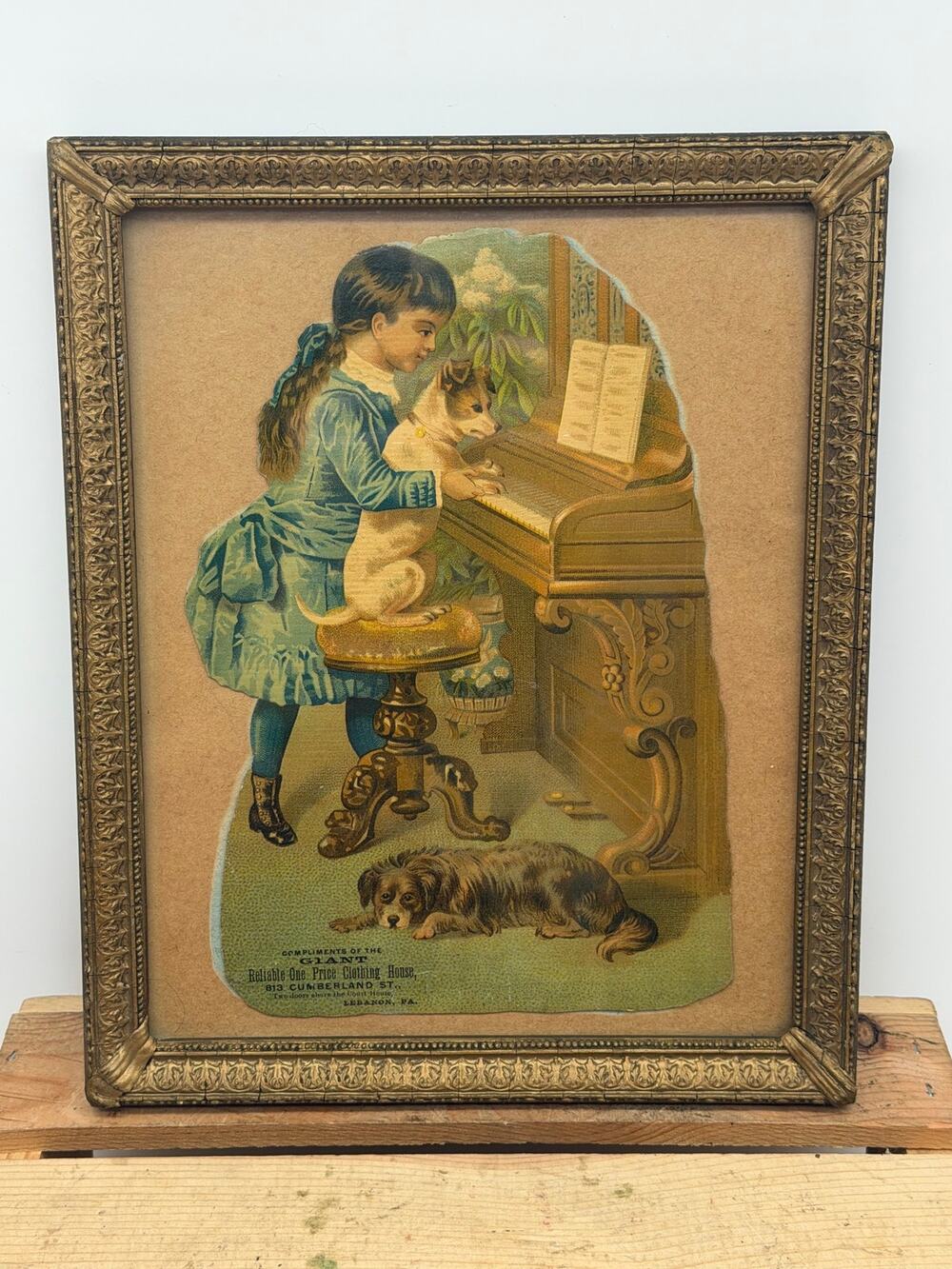 Antique Framed Victorian Advertising Trade Card Cut-Out –“The Giant" Lebanon, PA